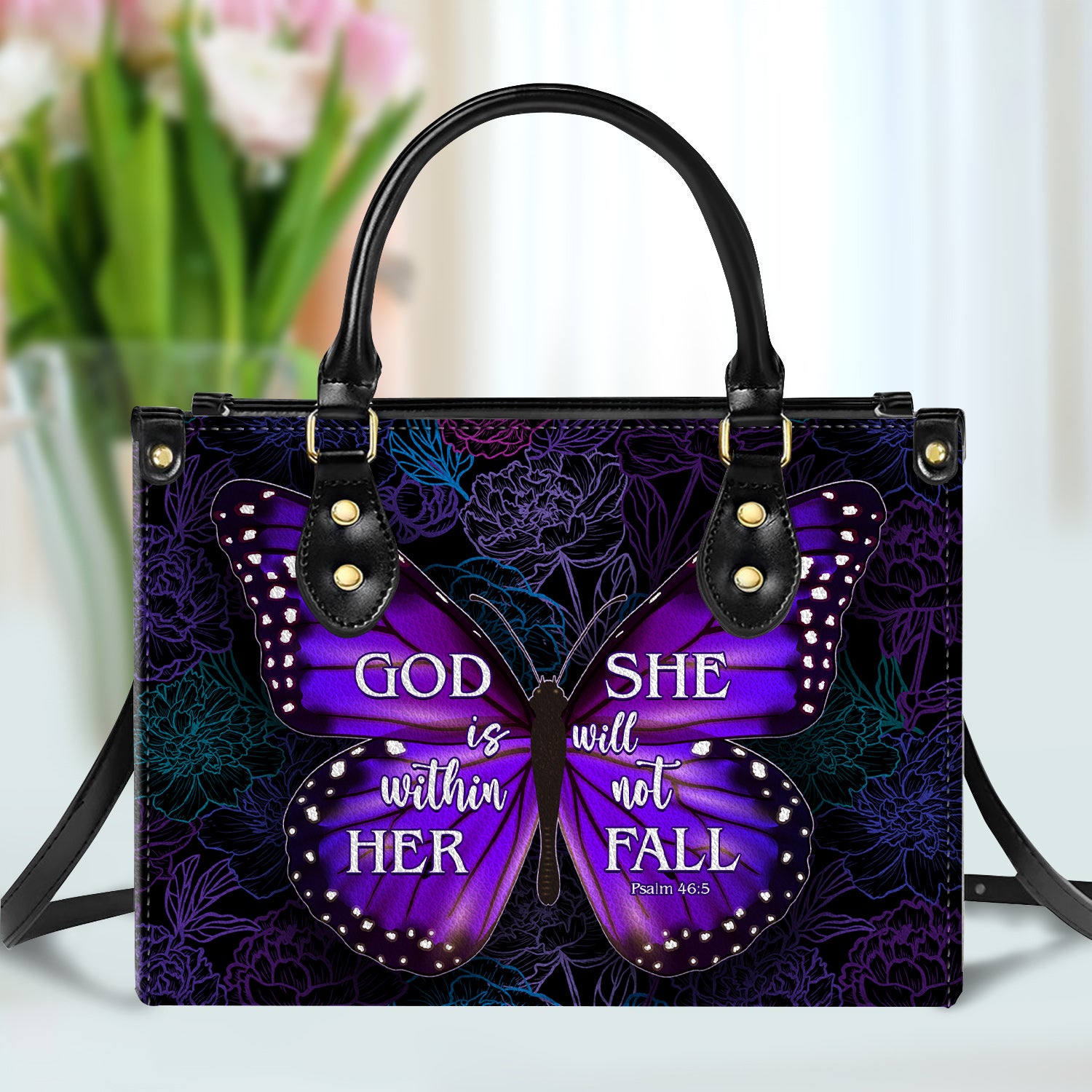 She Will Not Fall Personalized Zippered Leather Handbag With Handle Christian Gift Religious Gift For Women