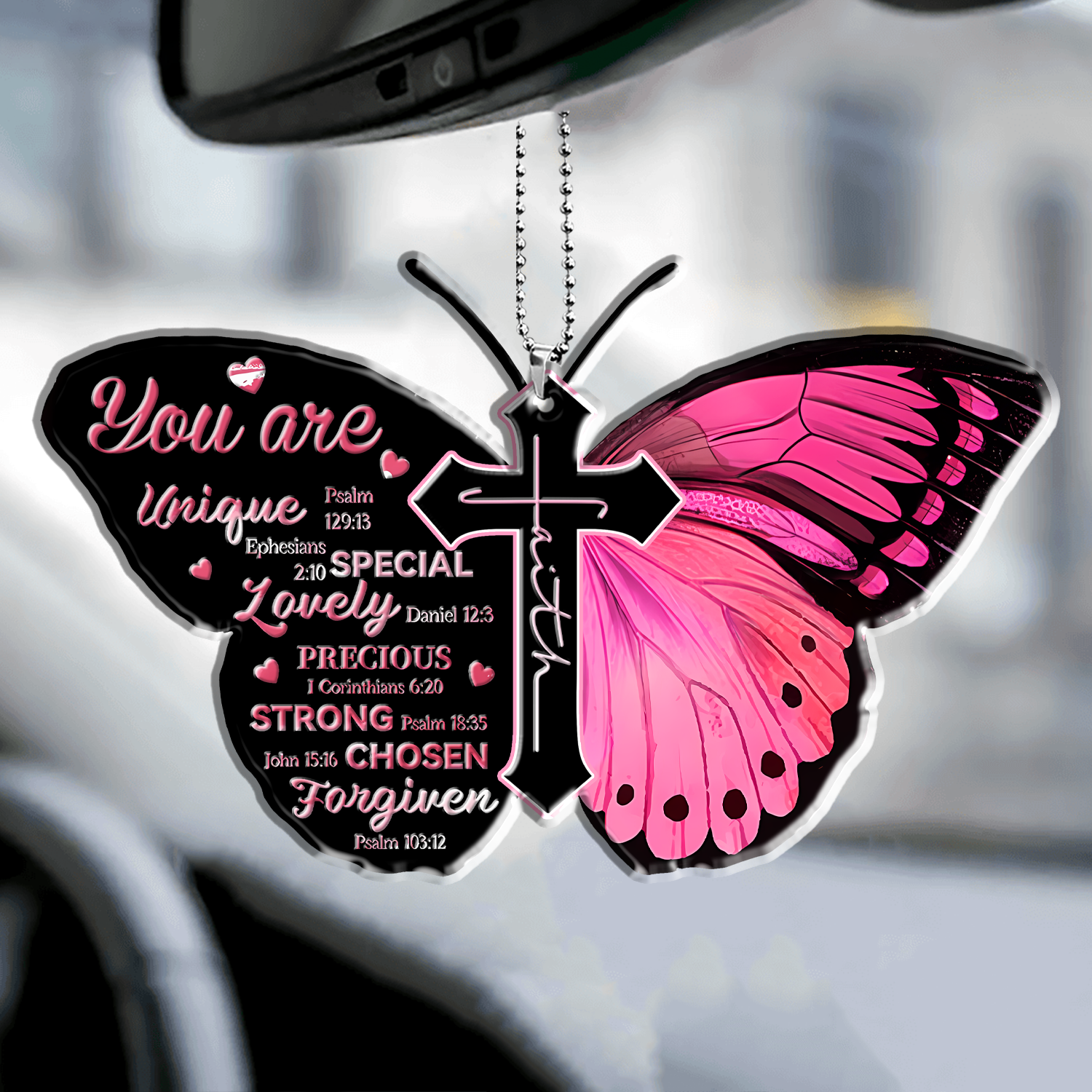 You Are Christian Butterfly Religious Bible Car Rear View Mirror Accessories, First Car Drivers License Gift Acrylic Car Decoration, Cute Christian Religious Gift