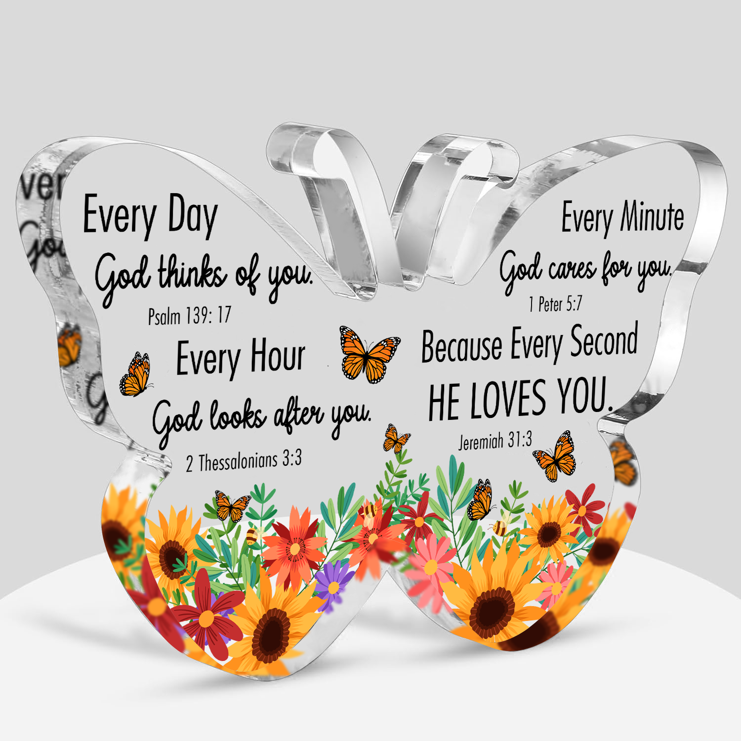 Butterfly Sunflower God Loves You Acrylic Plaque Christian Gifts Bible Verses Religious Gifts