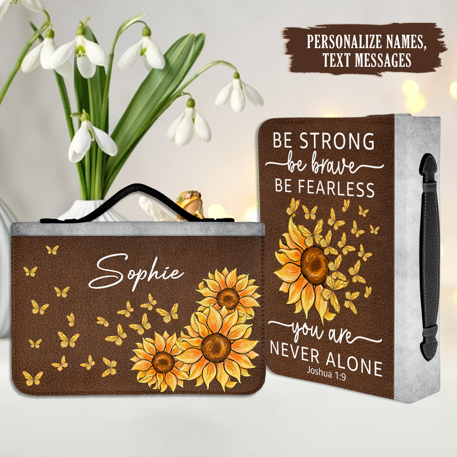 Sunflower Butterflies Be Strong Be Brave Christian Personalized Bible Cover