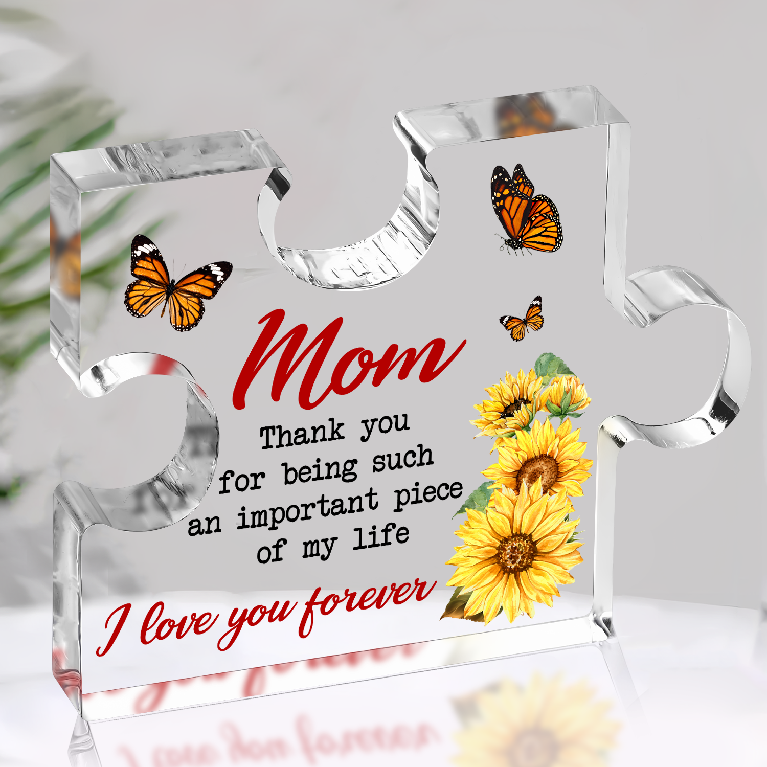 Sunflower Butterfly I Love You Mom Acrylic Block Puzzle Plaque