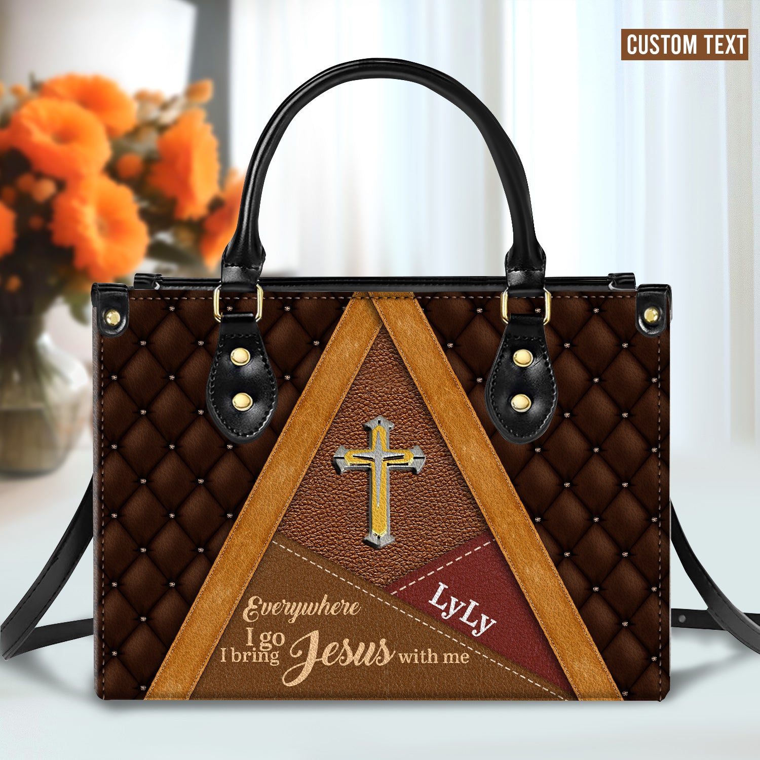Everywhere I Go, I Bring Jesus With Me Personalized Leather Handbag Christian Gifts Bible Verses Religious Gifts