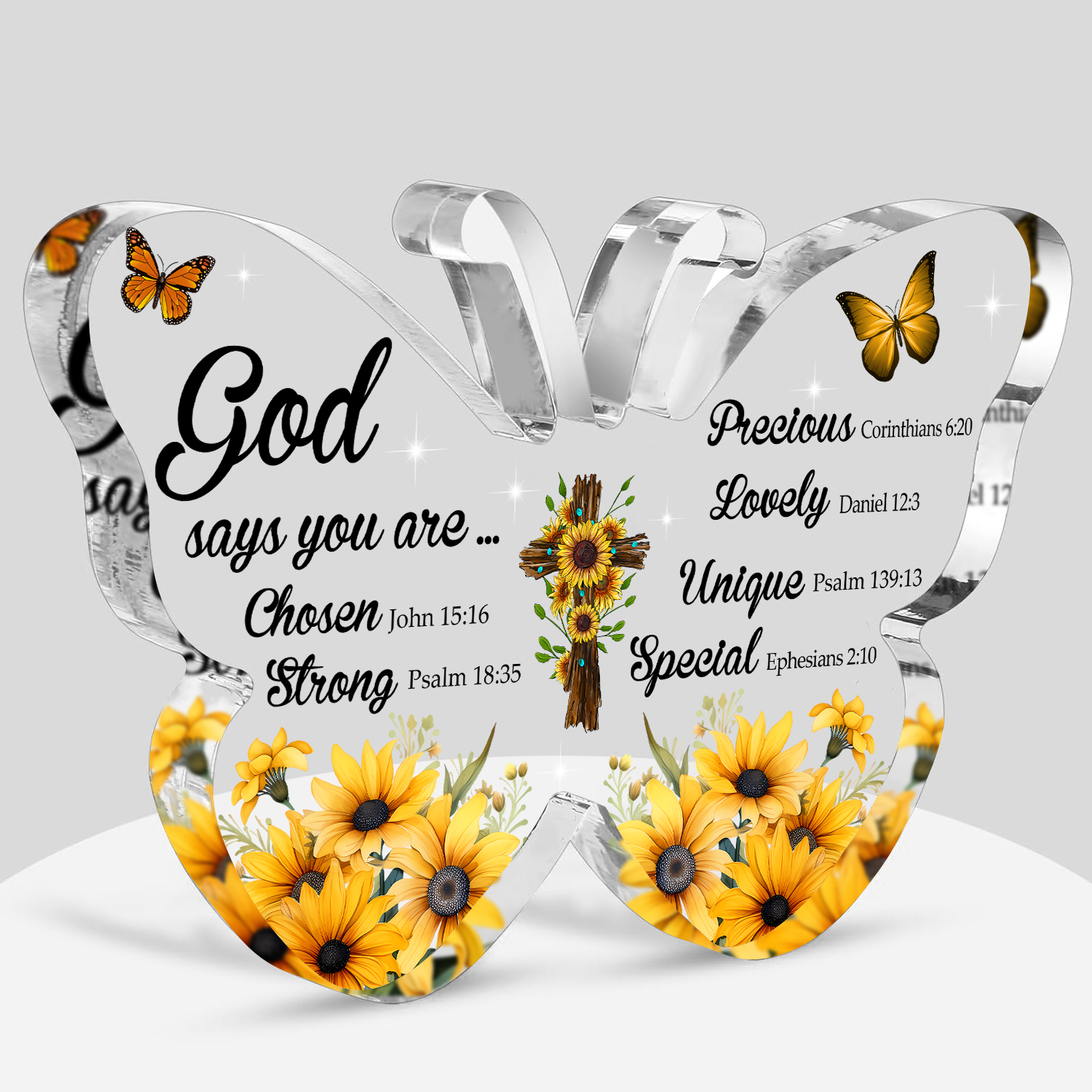 Butterfly Sunflower God Says You Are Acrylic Plaque Christian Gifts Bible Verses Religious Gifts