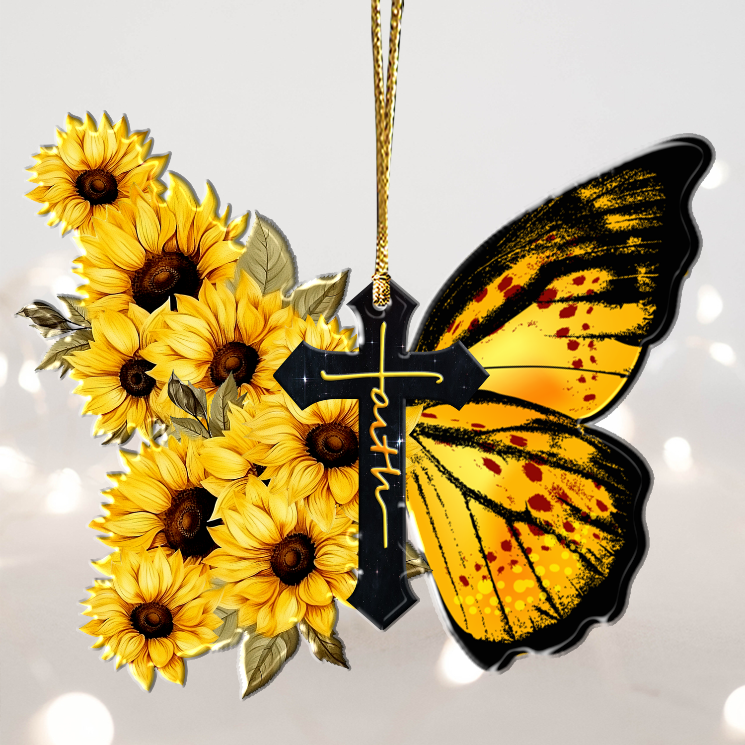 Butterfly Sunflower Cross Christian Gifts For Women, Birthday Gifts For Women, Ornament Gift, Christmas Ornament Car Hanging