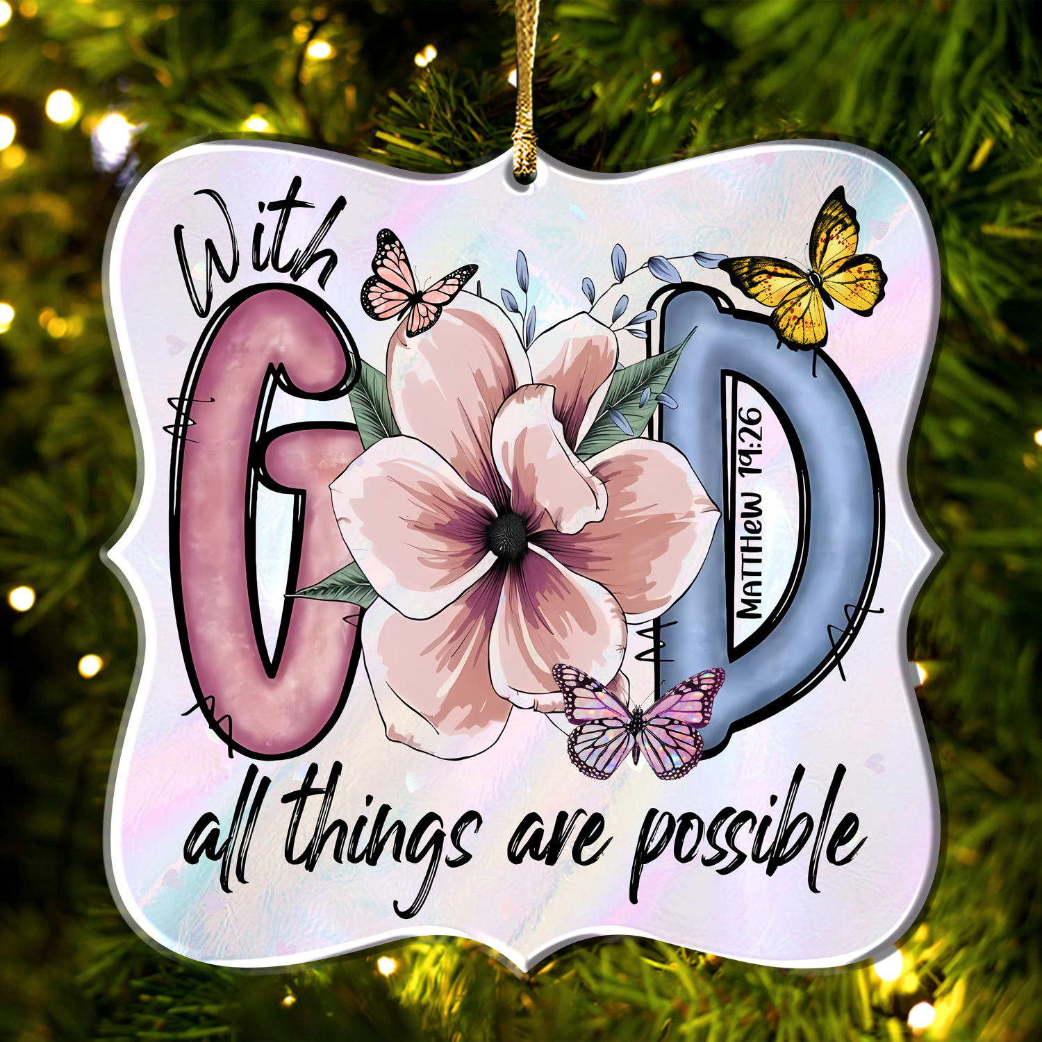 Flower Butterfly With God Christian Gifts For Women, Birthday Gifts For Women, Ornament Gift Bible Verse You Are Christmas Ornament Car Hanging