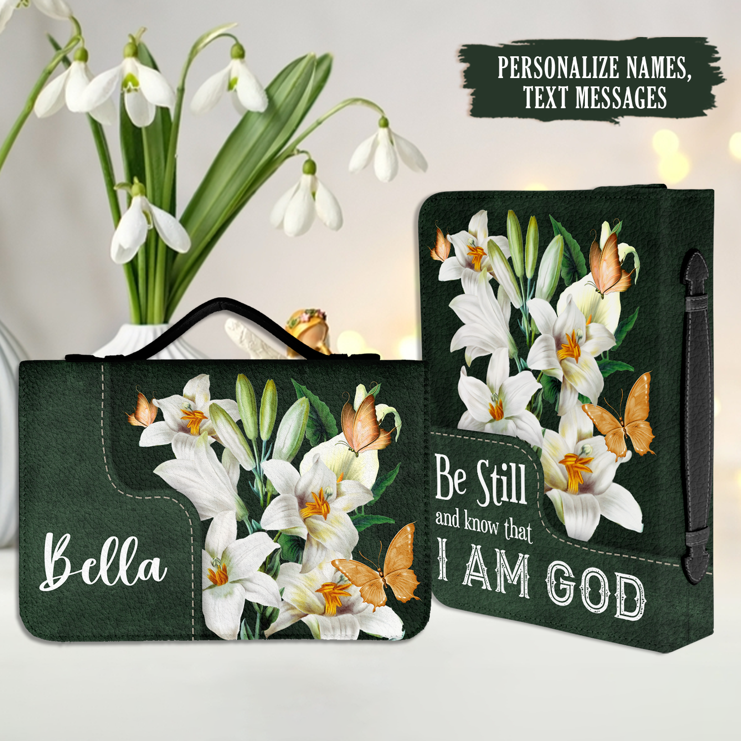 Lily Flower Butterfly Be Still Christian Personalized Bible Cover
