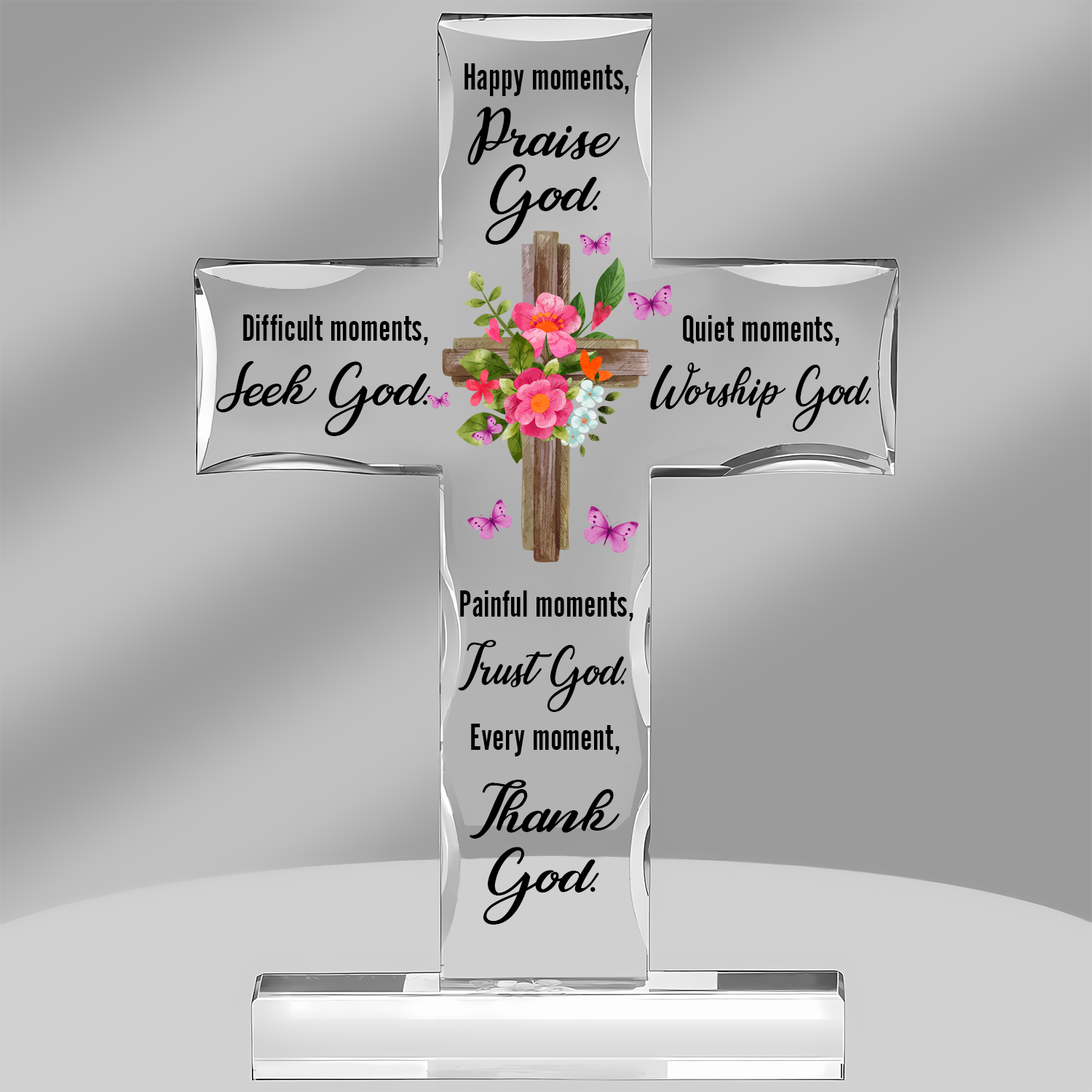 Floral Cross Thank God Inspiration Religious Gifts Acrylic Plaque