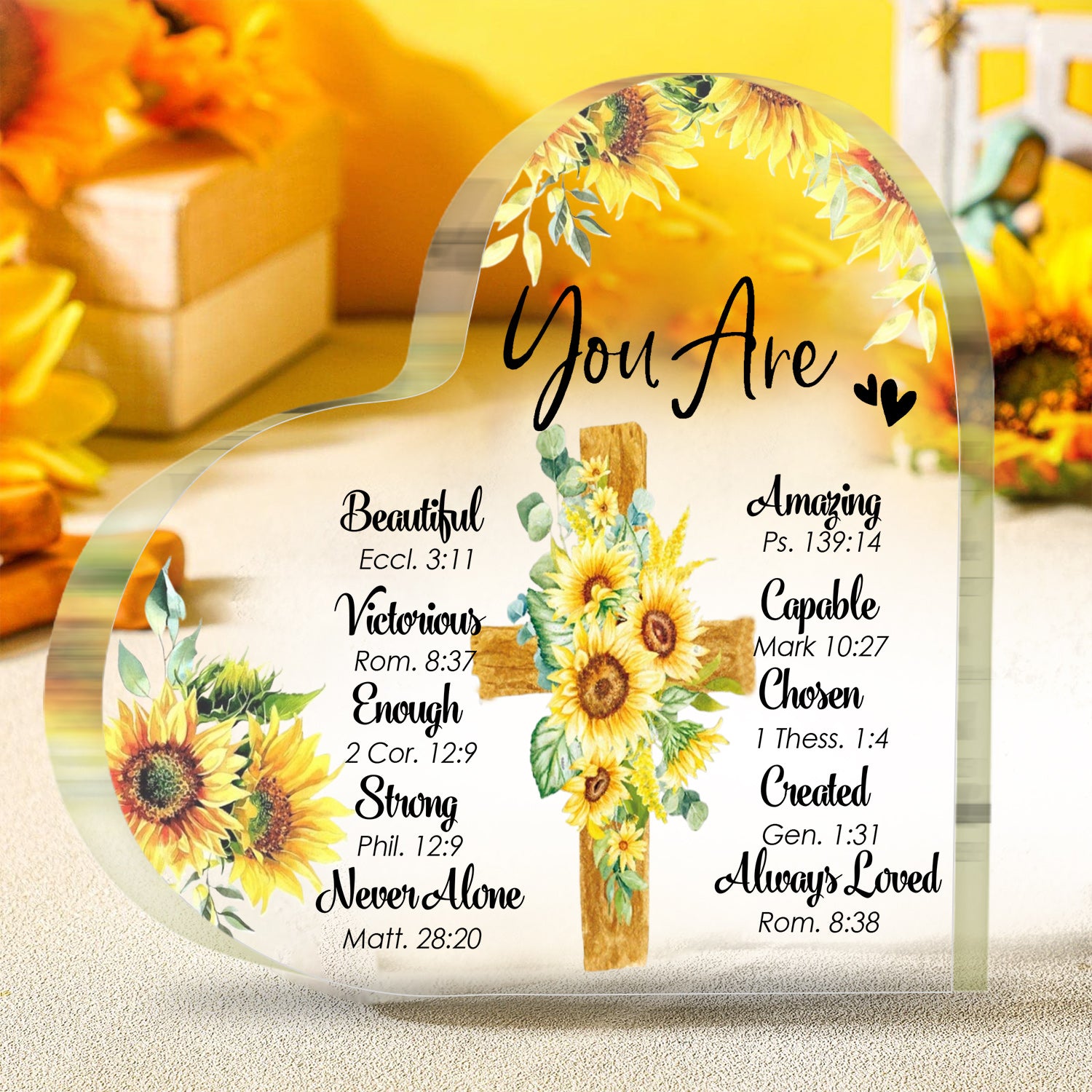 Sunflower Cross You Are Heart Acrylic Plaque Birthday Gift For Women Her Inspirational Gifts Mother's Day Gift