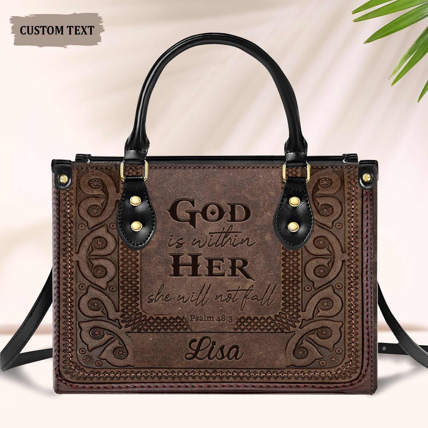 She Will Not Fall Personalized Leather Handbag