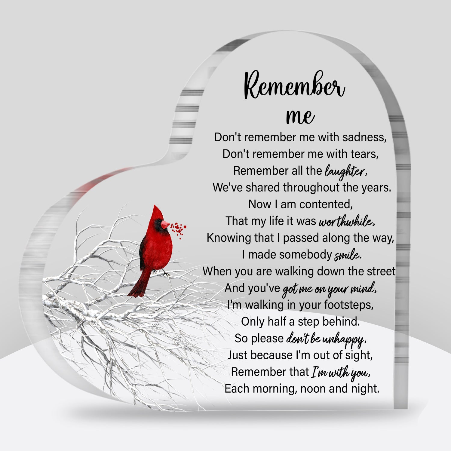 Remember Me Memorial Gifts Sympathy Gifts Red Cardinal Memorial Bereavement Acrylic Heart Plaque Condolence Gifts in Memory of Loss of Loved One