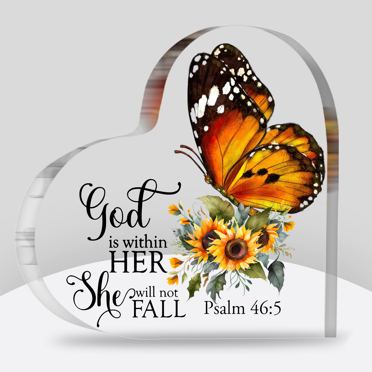 She Will Not Fall Butterfly Heart Shaped Acrylic Plaque Christian Gifts Religious Gifts Inspirational Gifts with Bible Verse Prayers