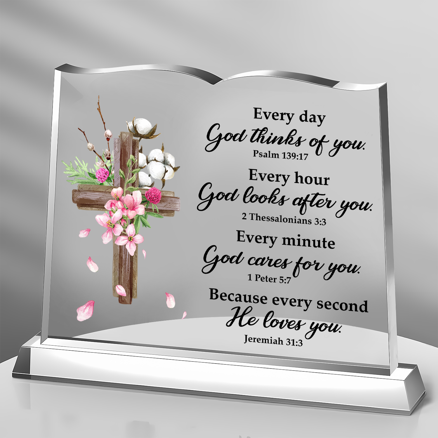Floral Cross God Loves You Acrylic Plaque Book Shaped Gifts