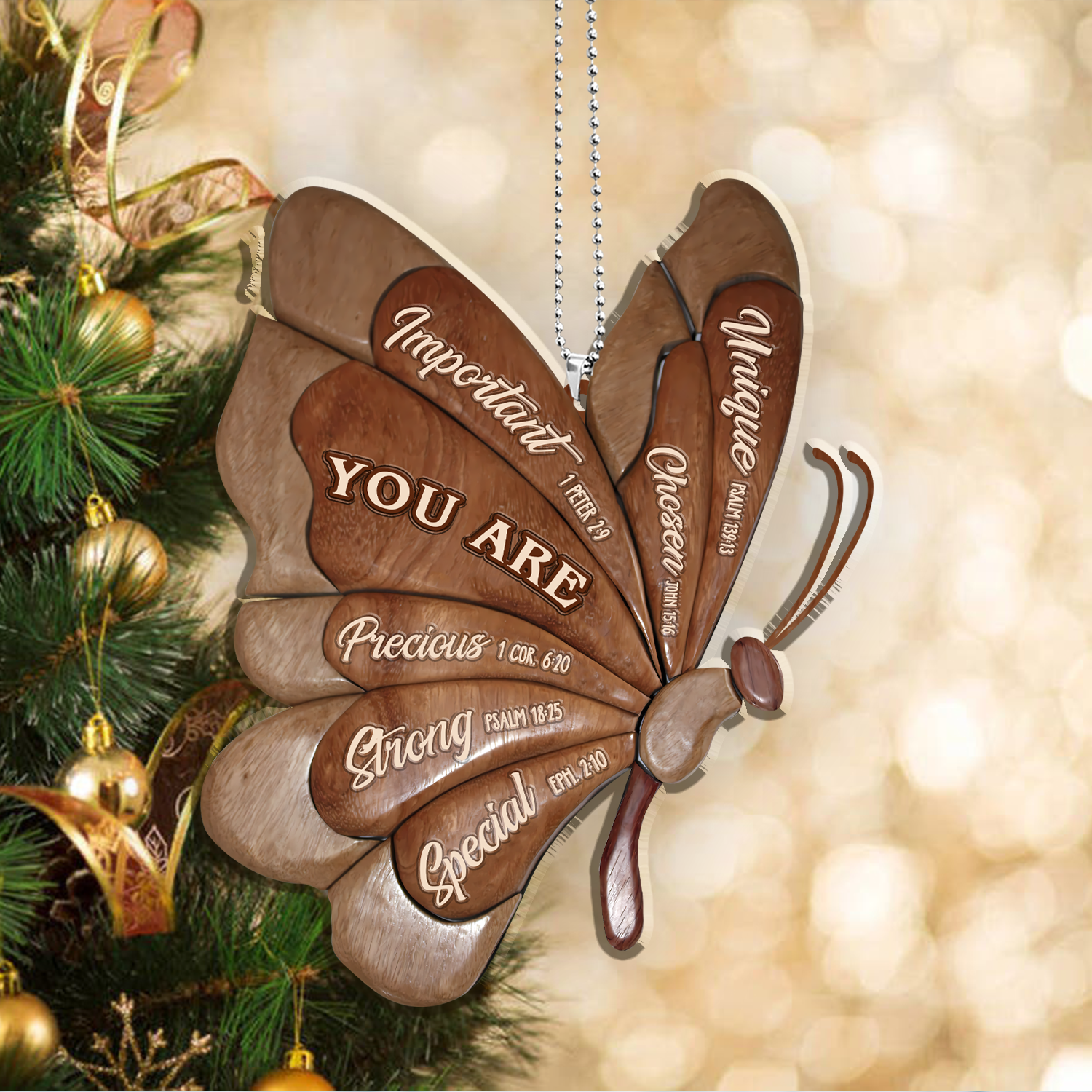 Flying Butterfly You Are Identity In Christ Engraved Dark Wood Ornament Christmas Gift