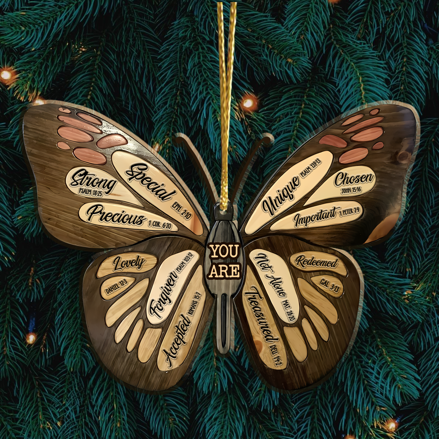 Butterfly You Are Identity In Christ Engraved Dark Wood Ornament Christmas Gift