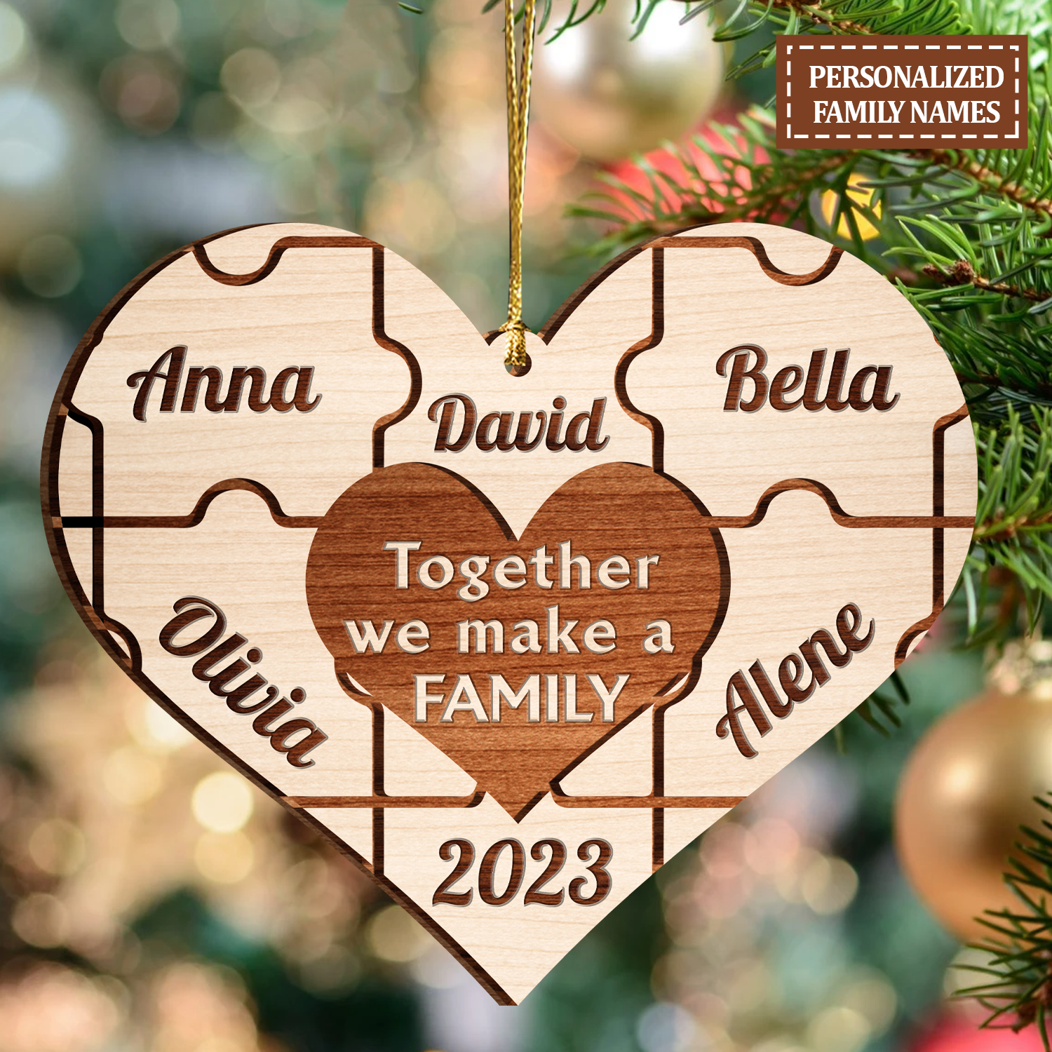 Christmas Family Heart Puzzle Custom Two Layers Ornament Christmas Ornament Car Hanging Ornament