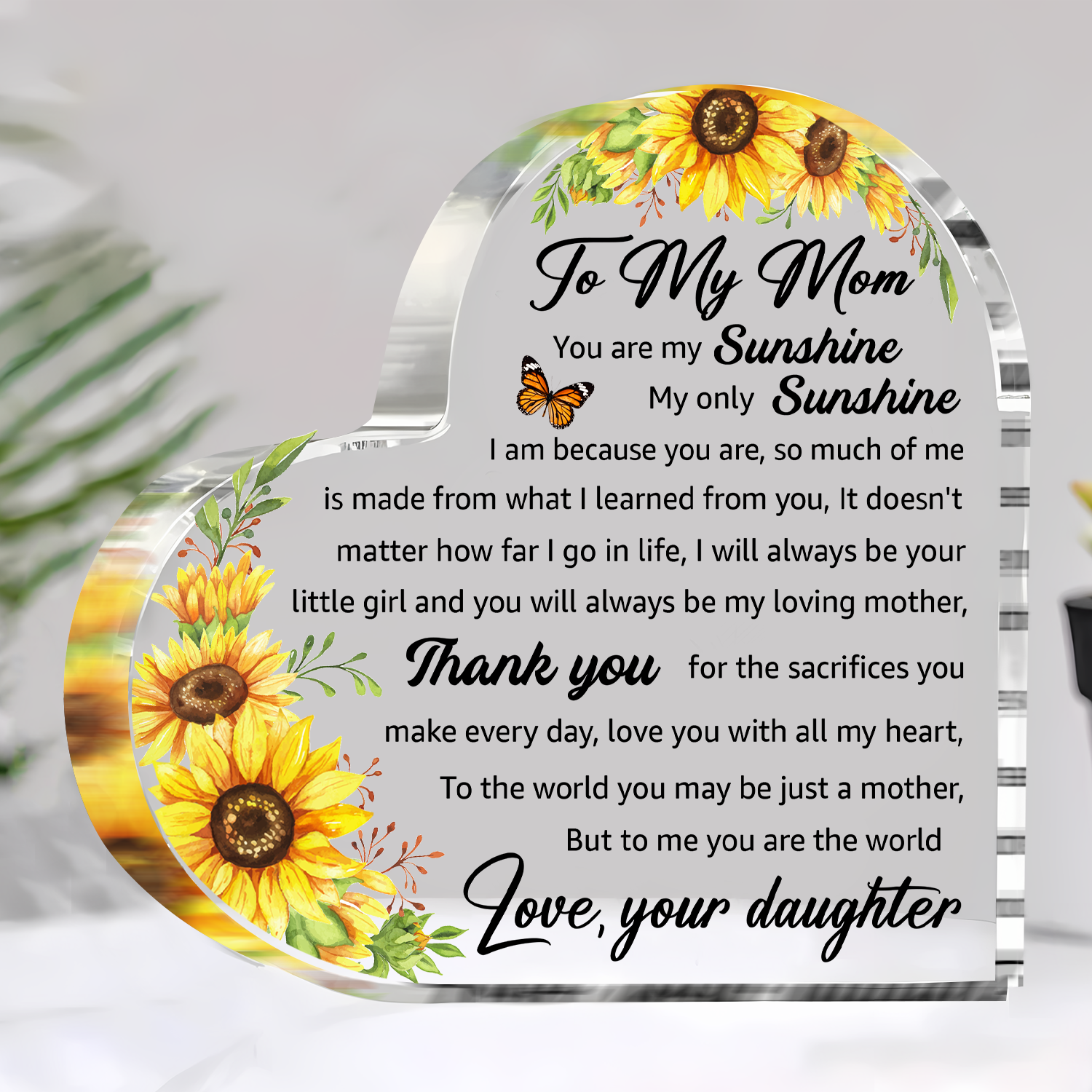 Sunflower To My Mom Acrylic Plaque Heart Shaped Gifts