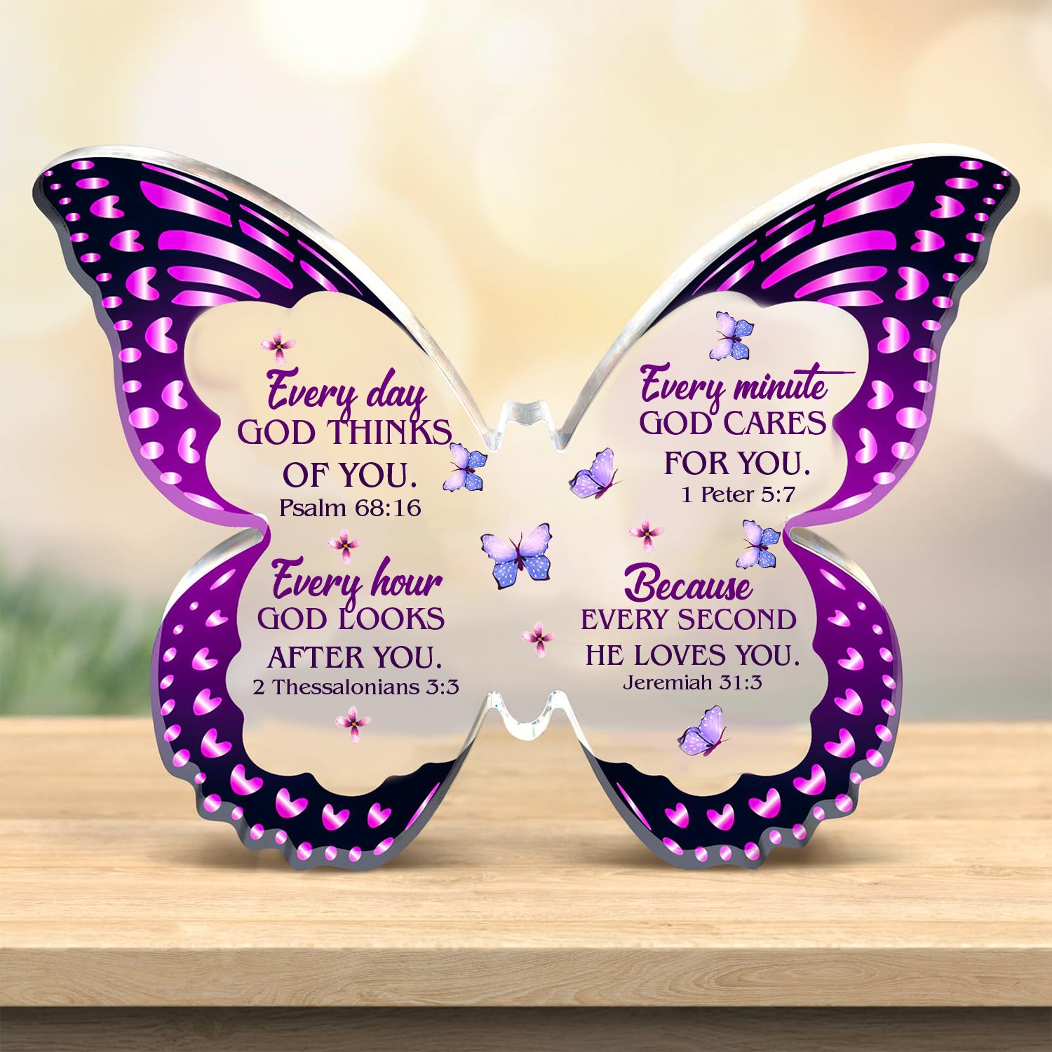 Every Second He Loves You Purple Butterfly Acrylic Plaque Christian Gifts for Women Inspirational Gifts with Bible Verse Prayers