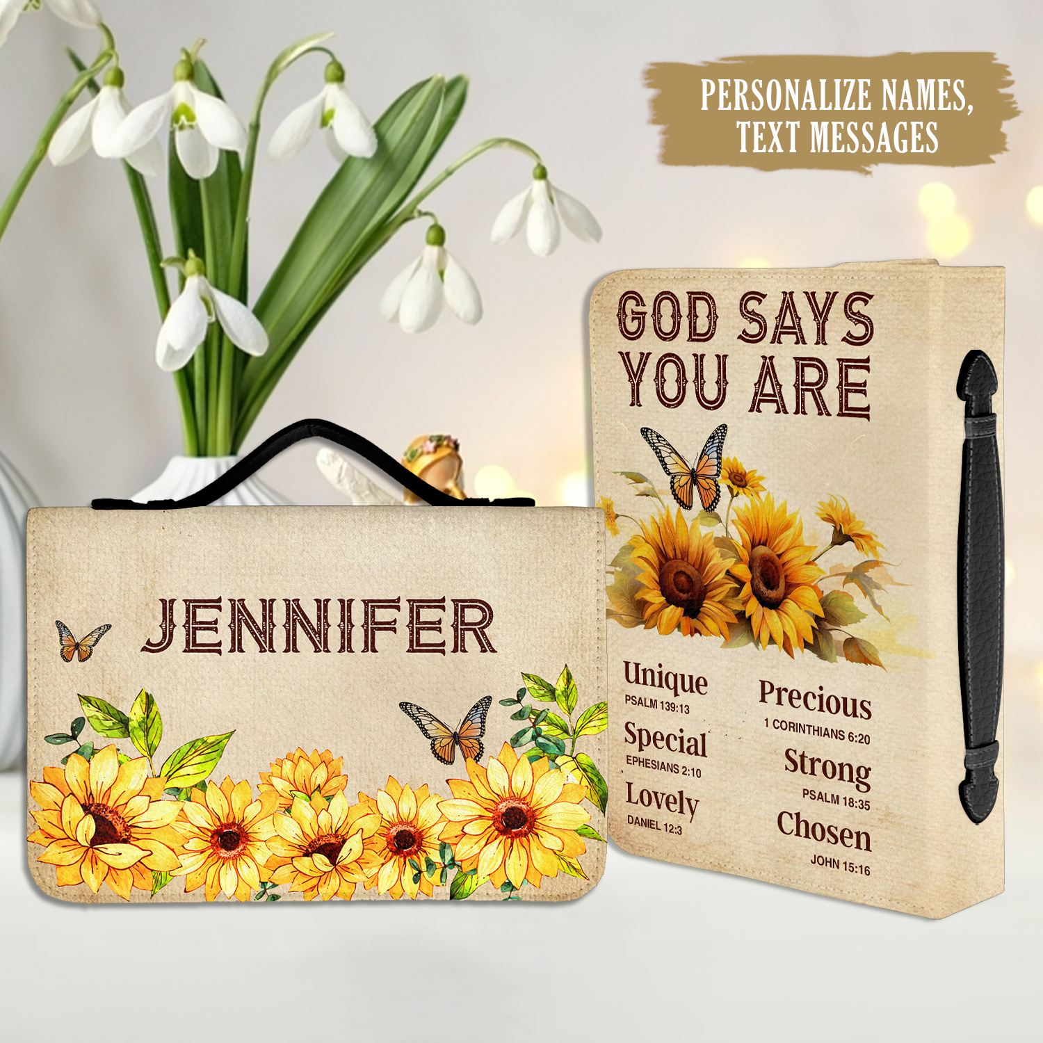 Sunflower Butterflies God Says You Are Christian Personalized Bible Cover