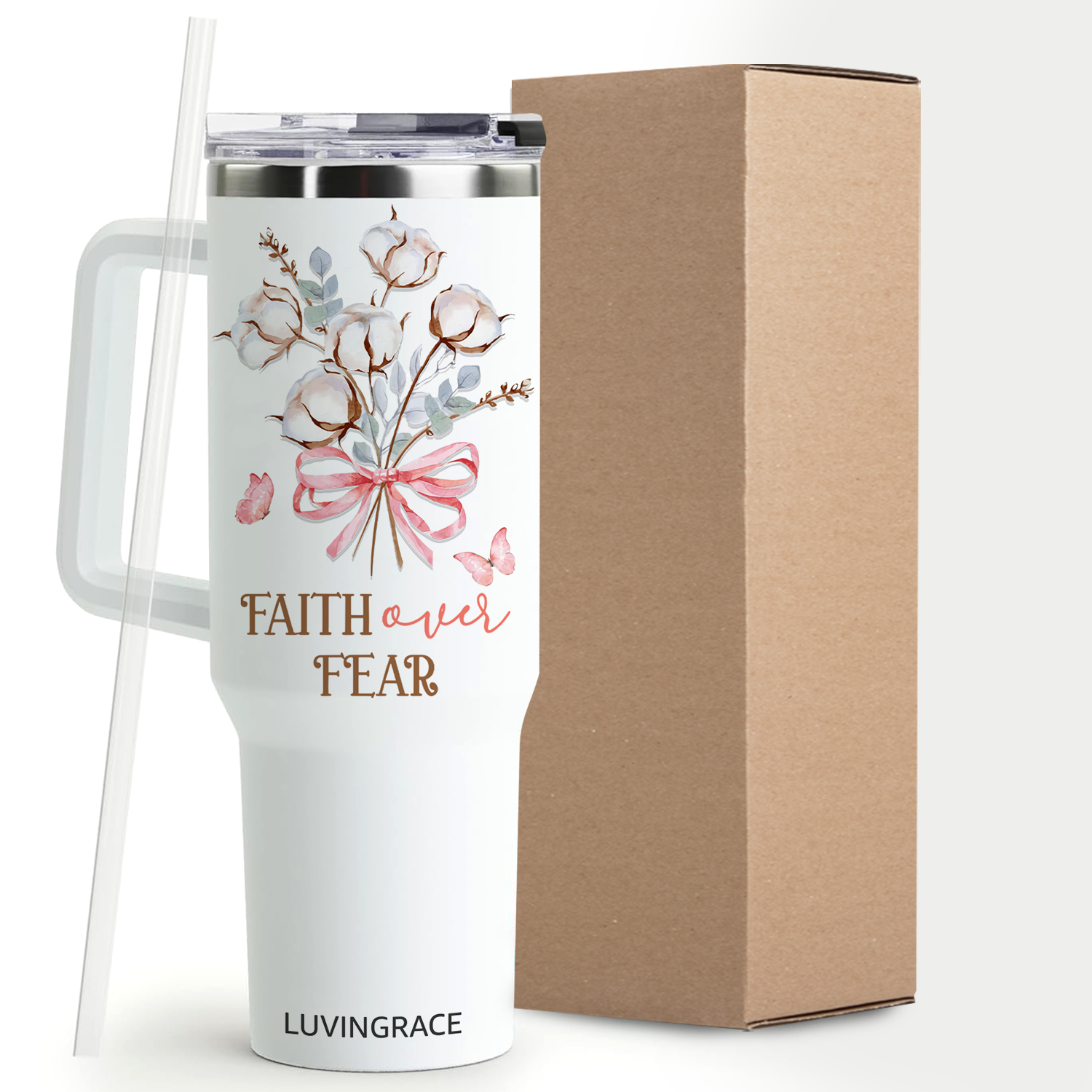 Floral Faith Over Fear Inspirational Gifts for Women Friends 40Oz Tumbler