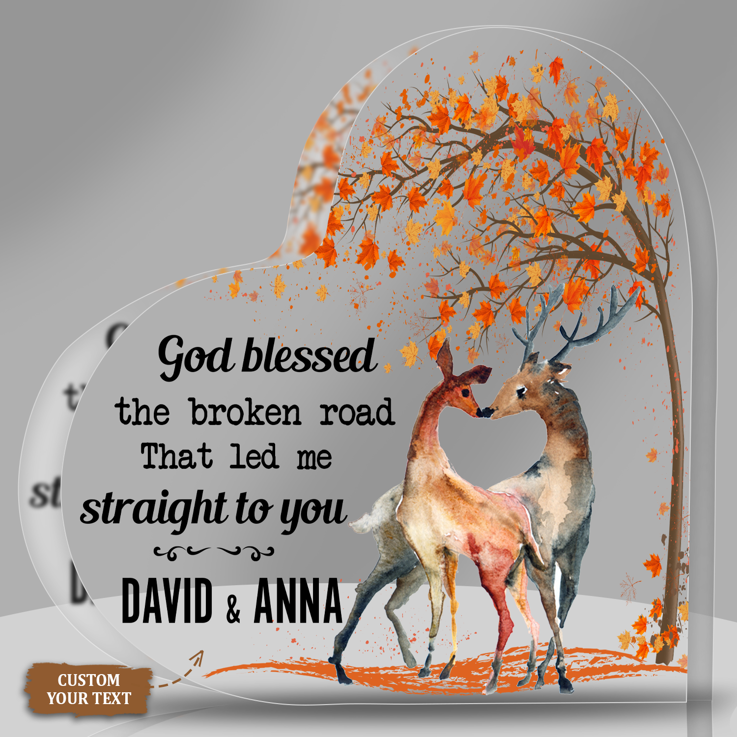 Deer Couple God Blessed Acrylic Plaque Custom Name Gift