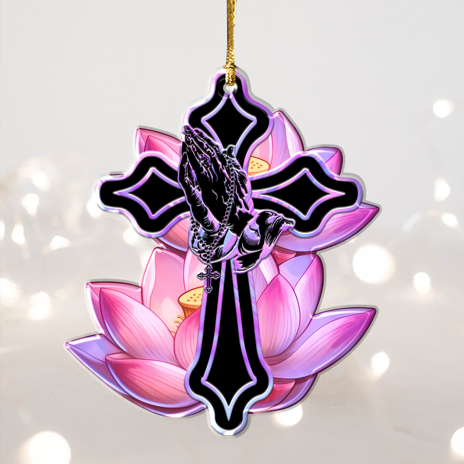 Lotus Flower Pray Faith Cross Christian Ornament Gift Christmas Ornament Car Hanging