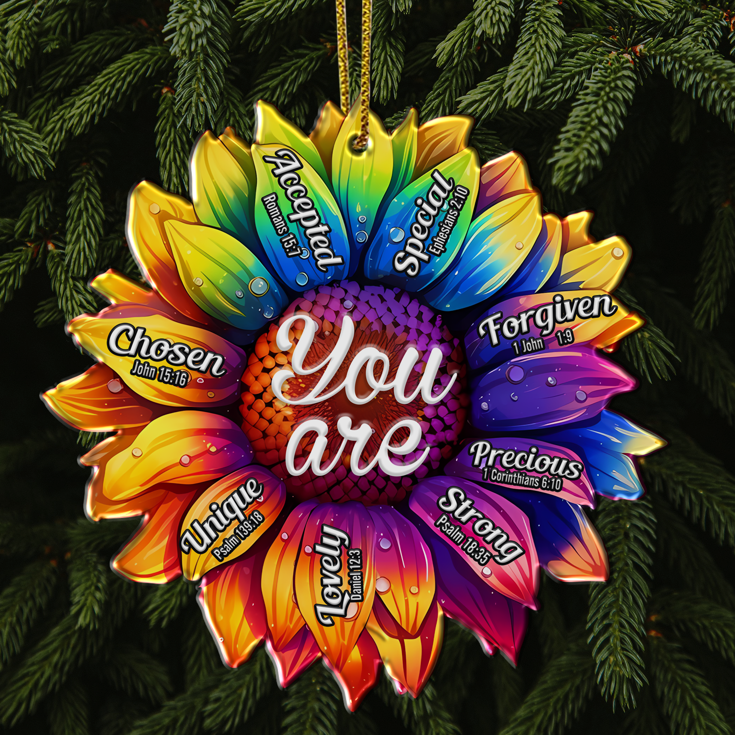 Colorful Rainbow Sunflower You Are Christian Ornament Gift Bible Verse Christmas Ornament Car Hanging