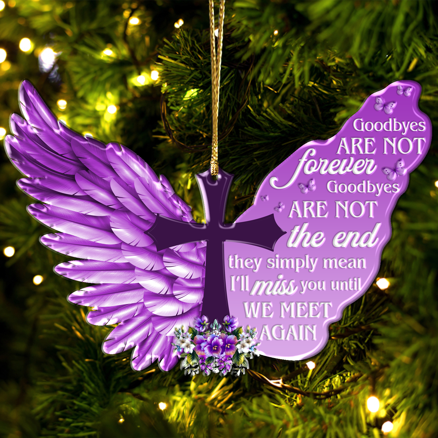 Wings Cross Goodbyes Are Not The End Christian Ornament Gift Bible Verse Christmas Ornament Car Hanging