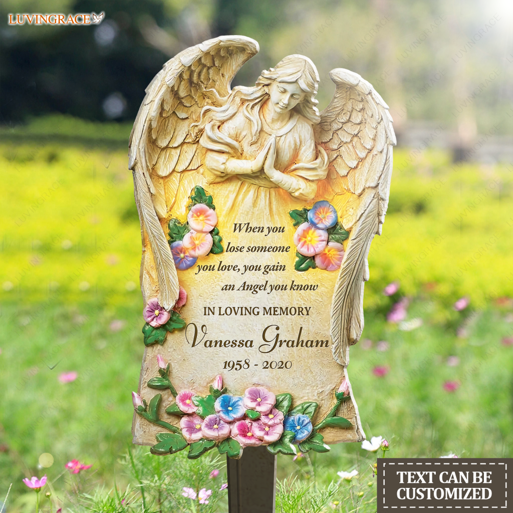 Angel Garden Solar Light And Saying Memorial Personalized Plaque Stake