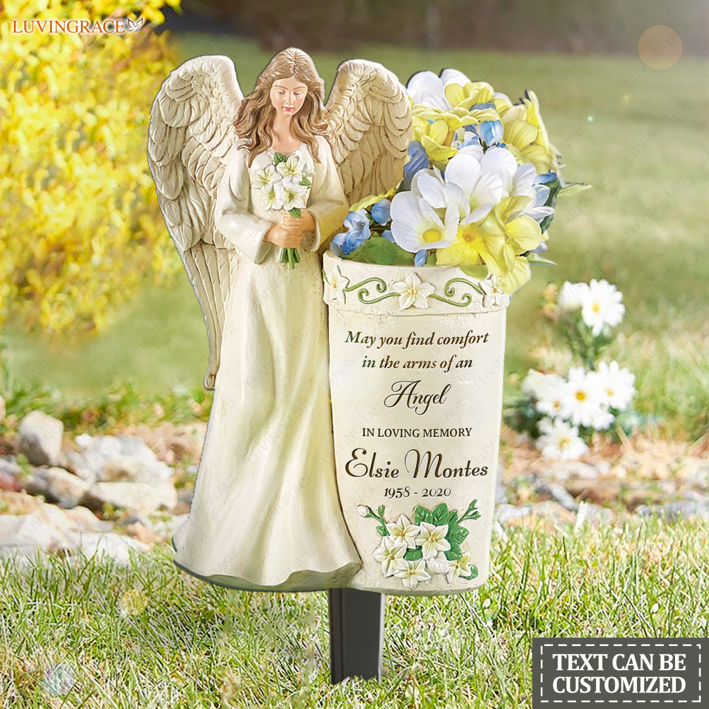 Angelic Memorial Vase Garden Personalize Plaque Stake