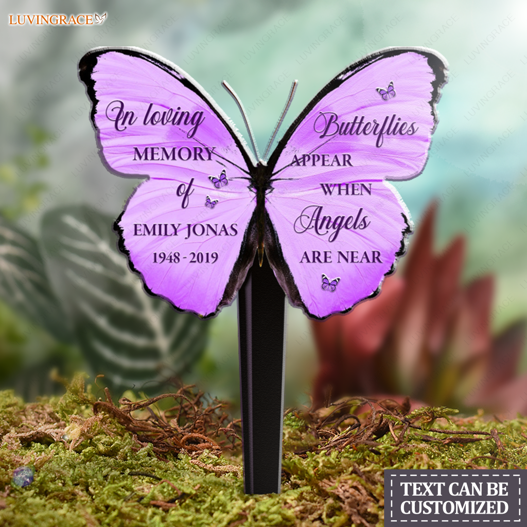 Angels Are Near Personalized Memorial Butterflies Plaque Stake