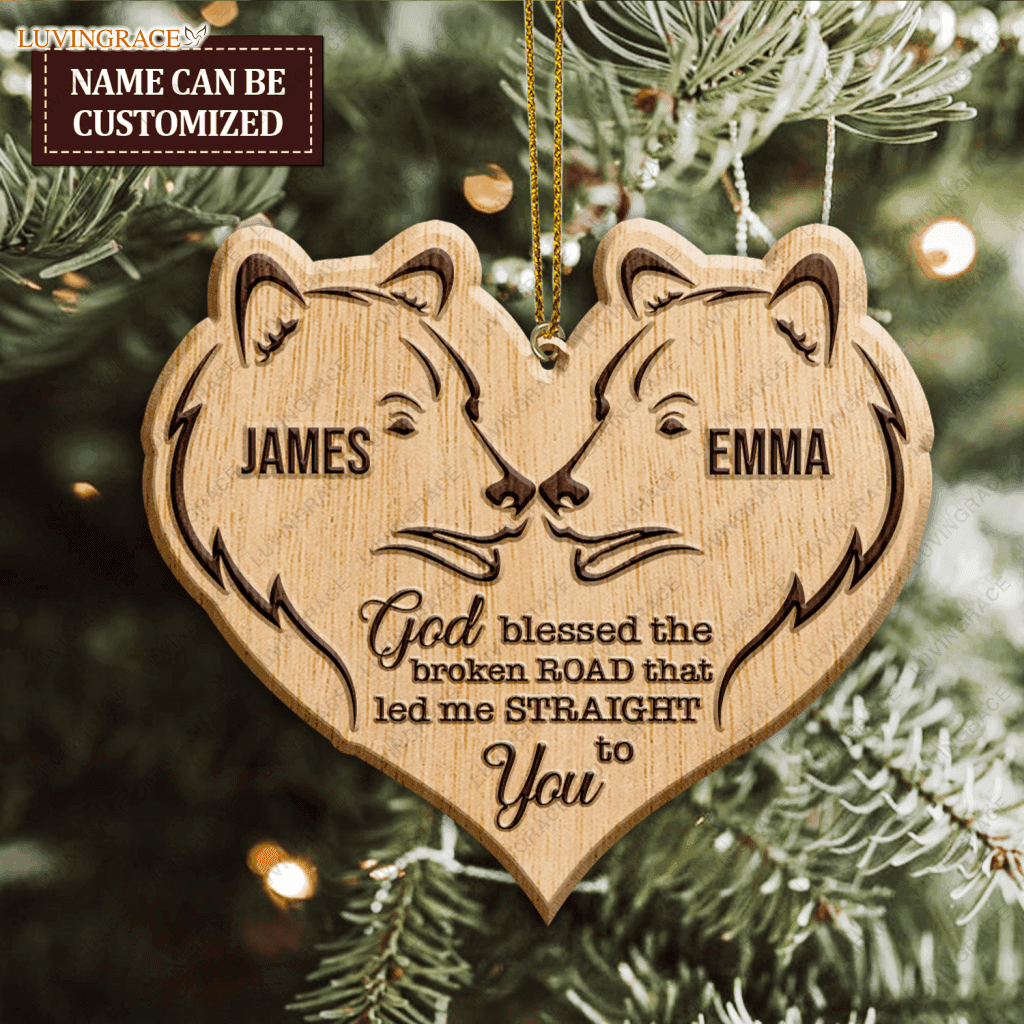 Bear Couple God Blessed Personalized Wood Engraved Ornaments Wooden Ornament