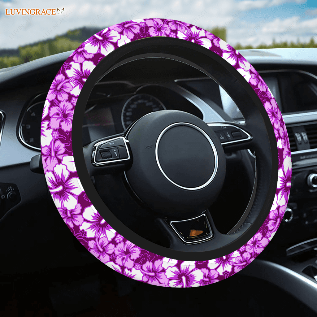 Beautiful Hibiscus Pattern Car Steering Wheel Cover