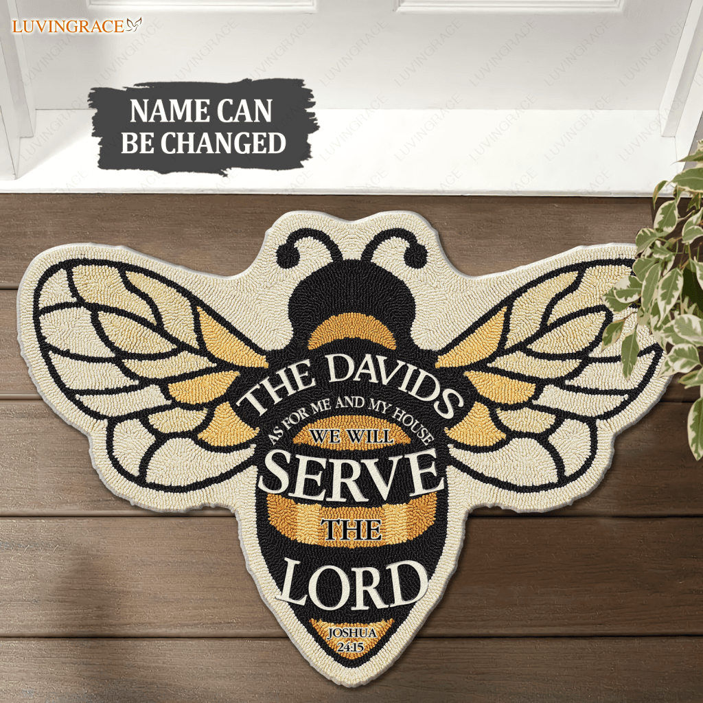 Bee Serve The Lord Personalized Shaped Doormat