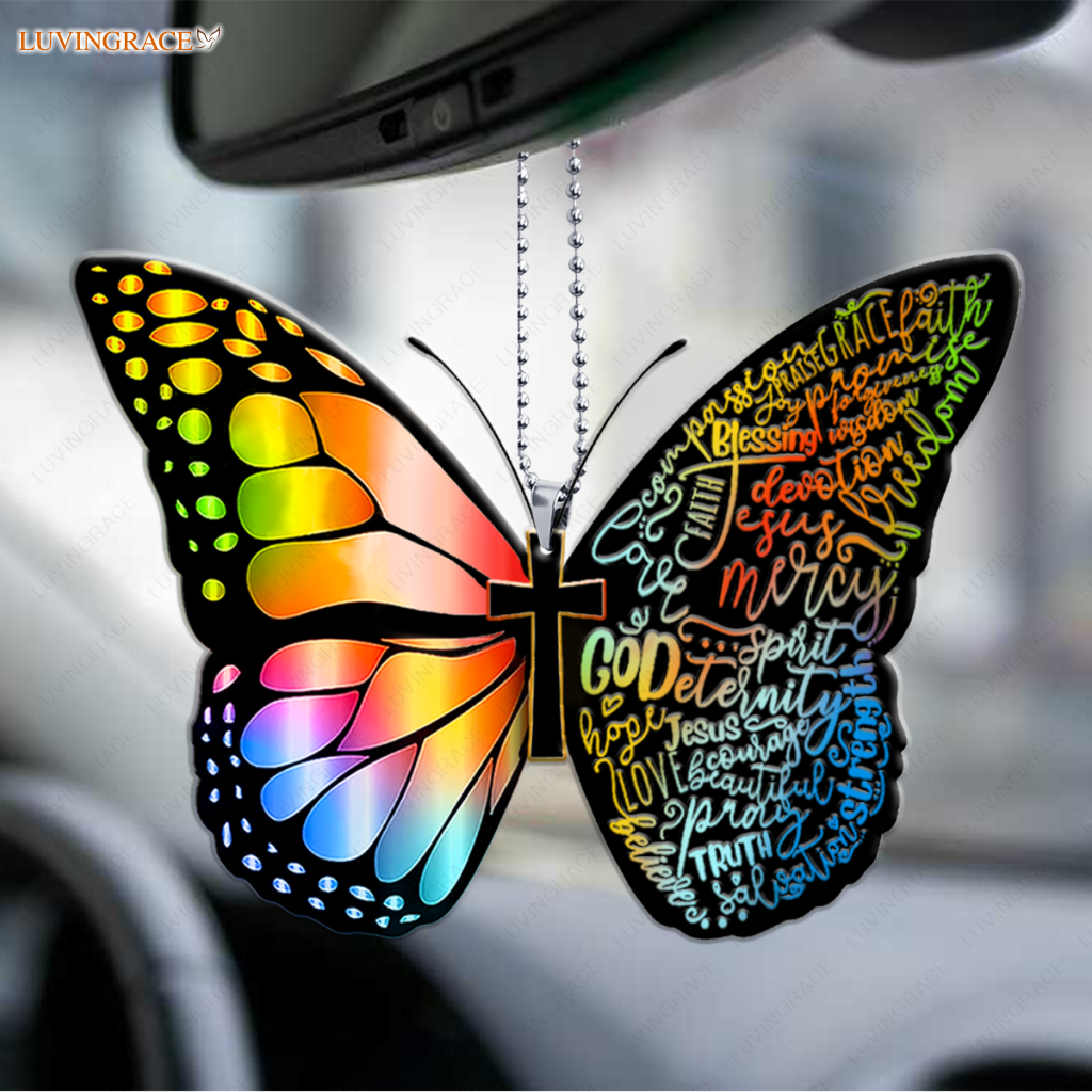 Bible Verse Christian Butterfly Rainbow Ornament