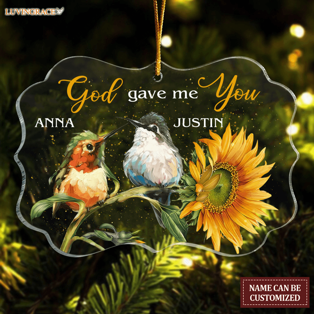 Bird Couple Sunflower God Gave Me You Personalized Transparent Ornament