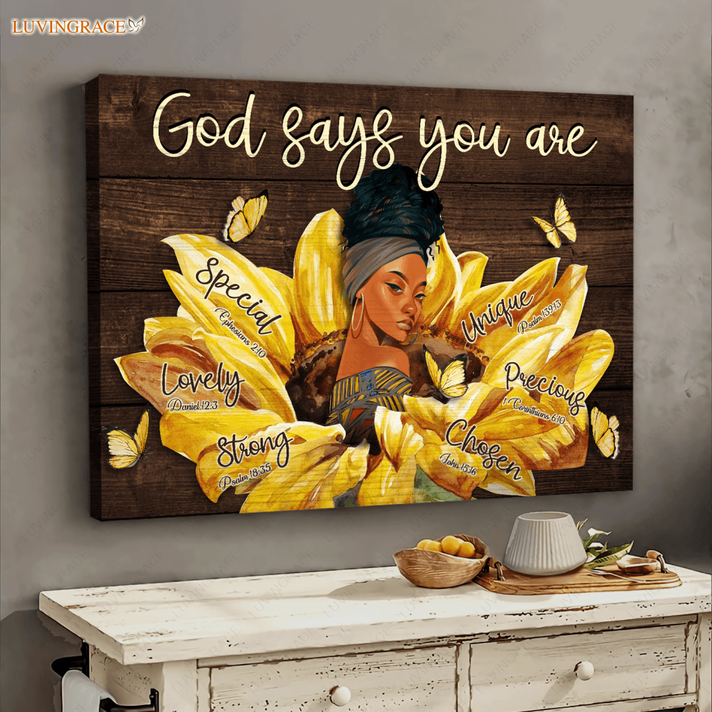 Black Women Sunflower God Says You Are Wall Art