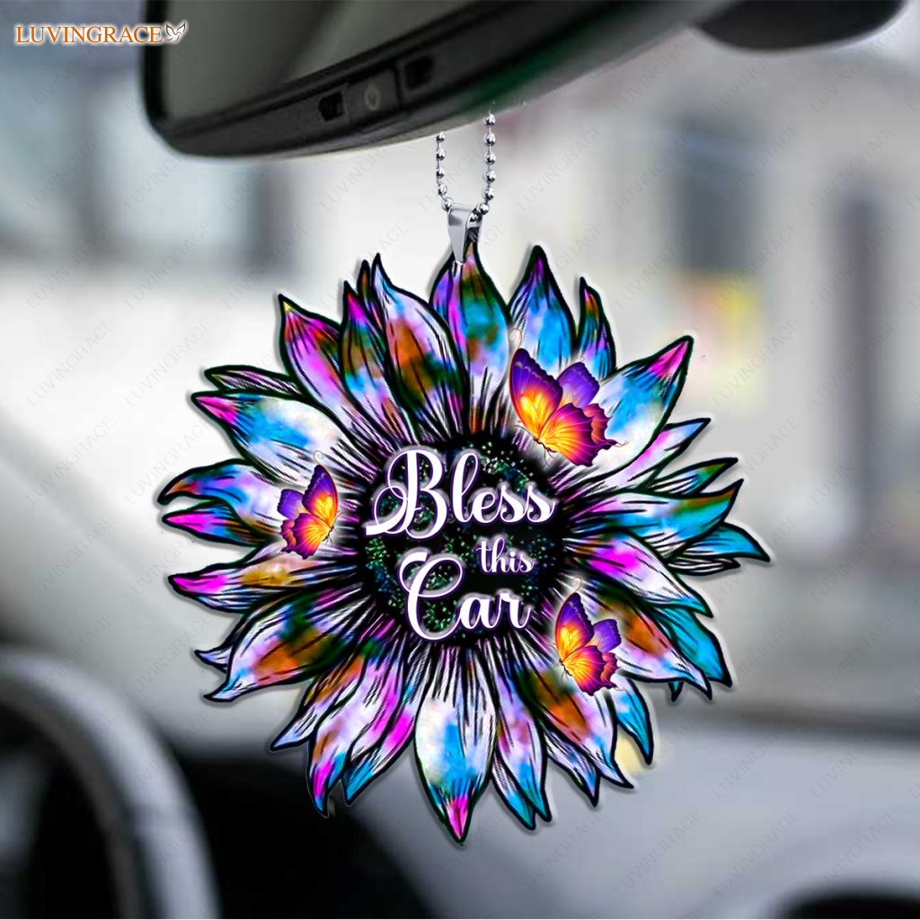Bless This Car Sunflower Silhouette Ornament