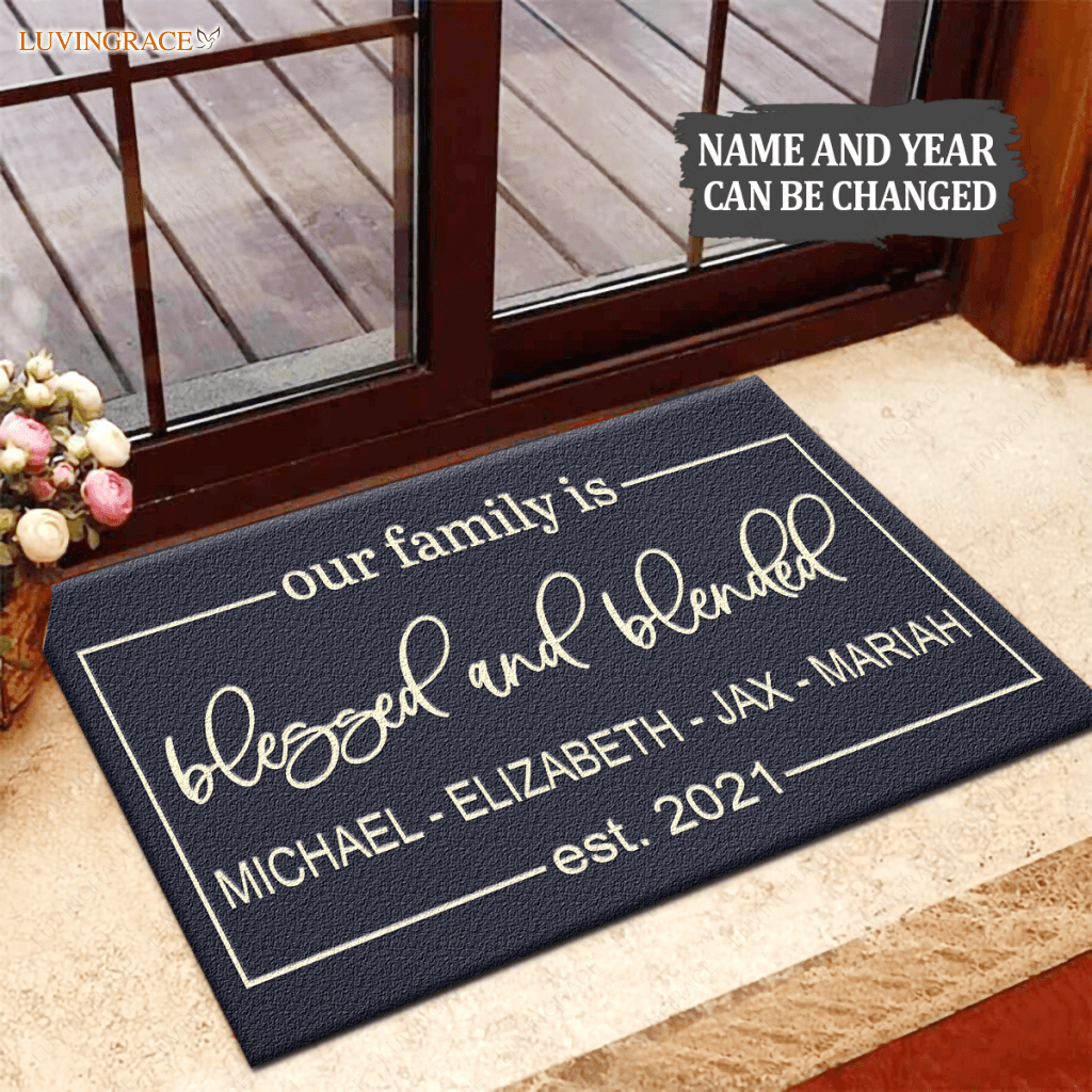 Blessed And Blended Family Personalized Doormat
