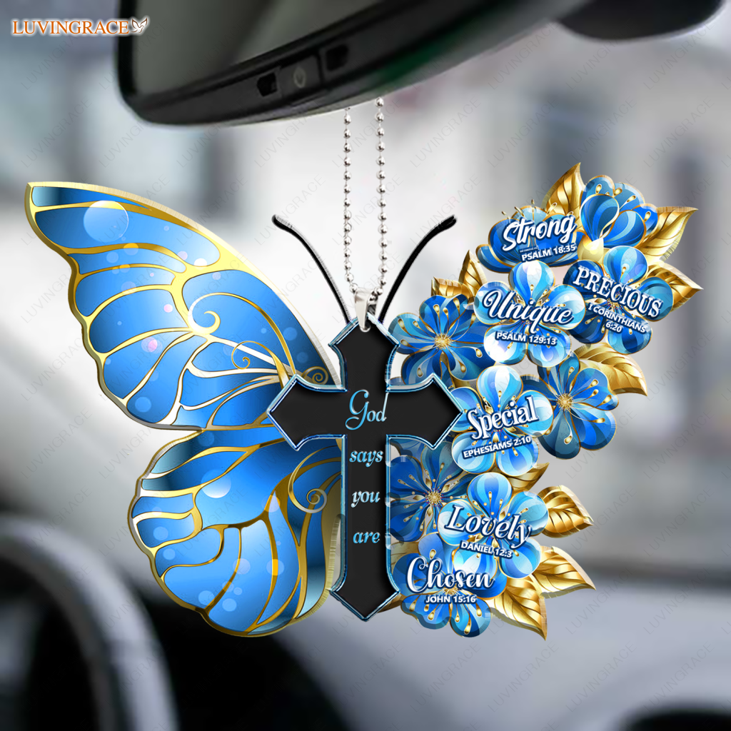 Blue Butterfly And Cross God Says You Are Ornament