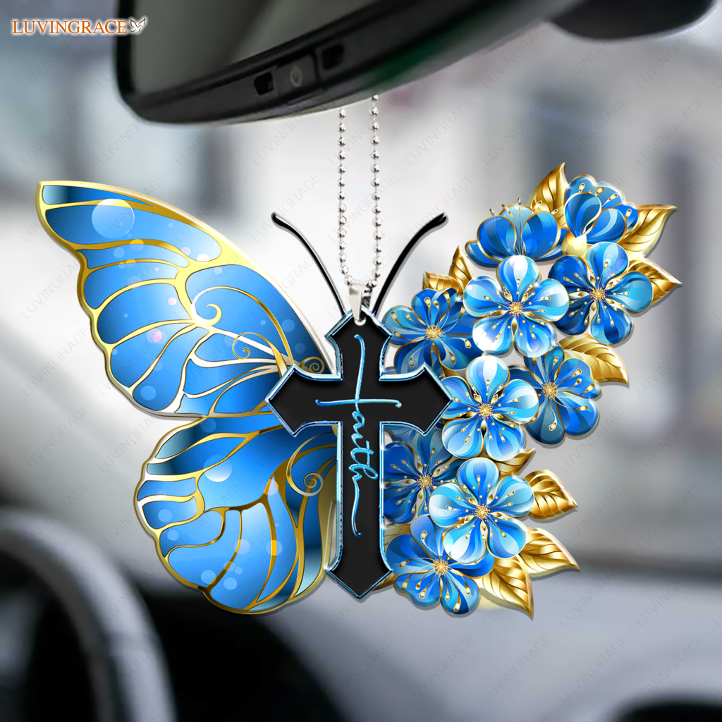 Blue Butterfly And Flower Faith Ornament