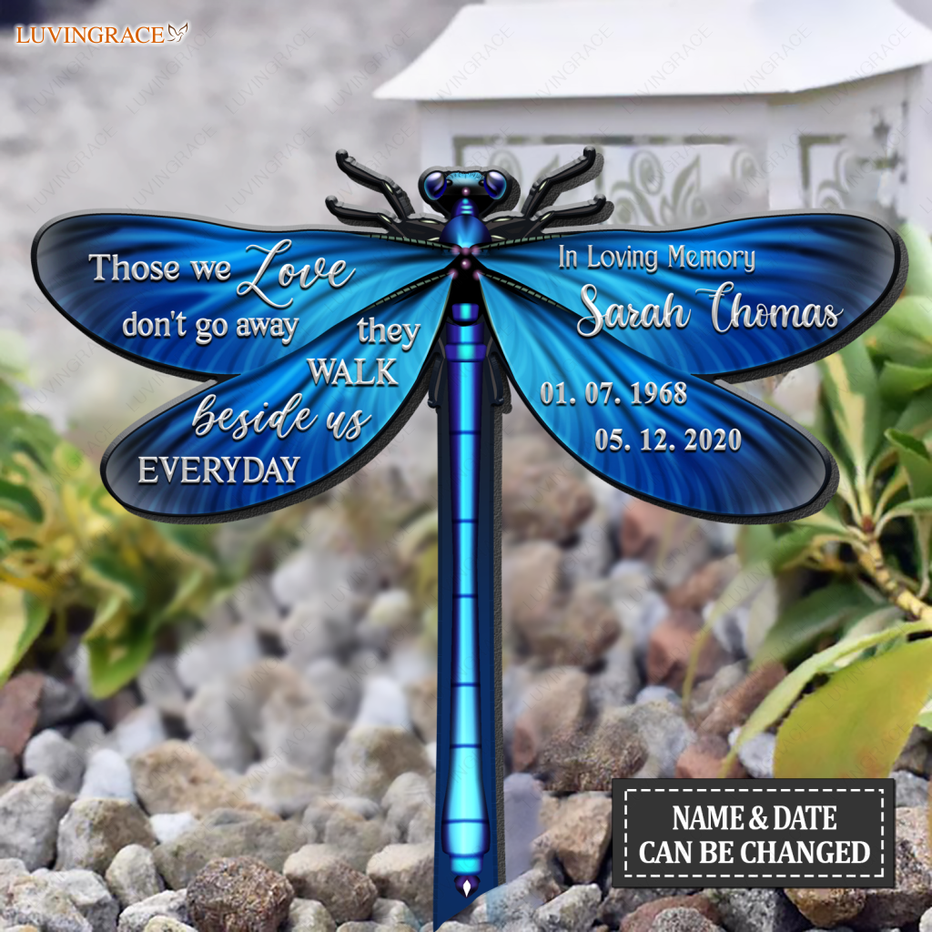 Blue Dragonfly Those We Love Personalized Plaque Stake