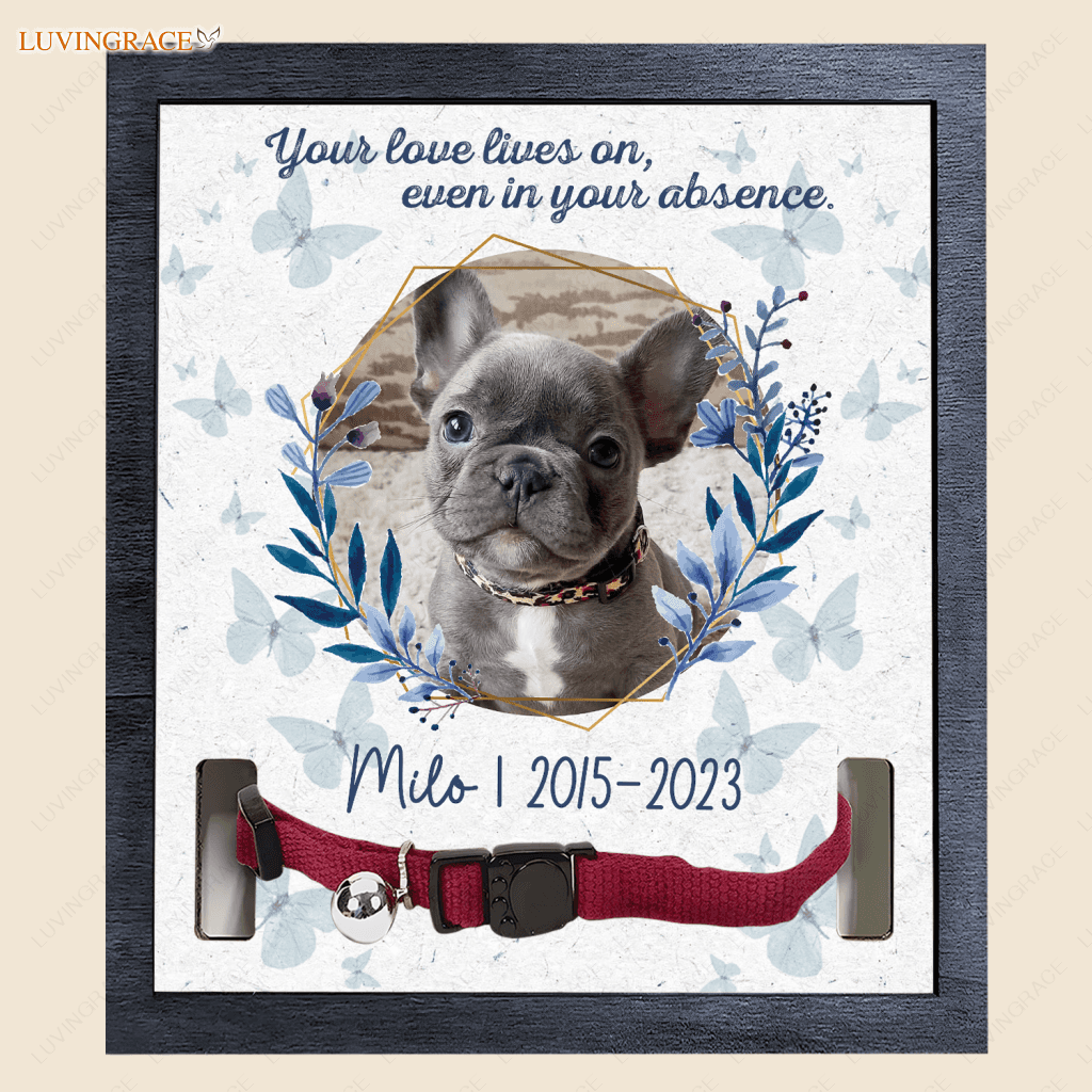 Blue Floral Your Love Lives On Even In Absence - Personalized Custom Pet Memorial Sign Acrylic Table