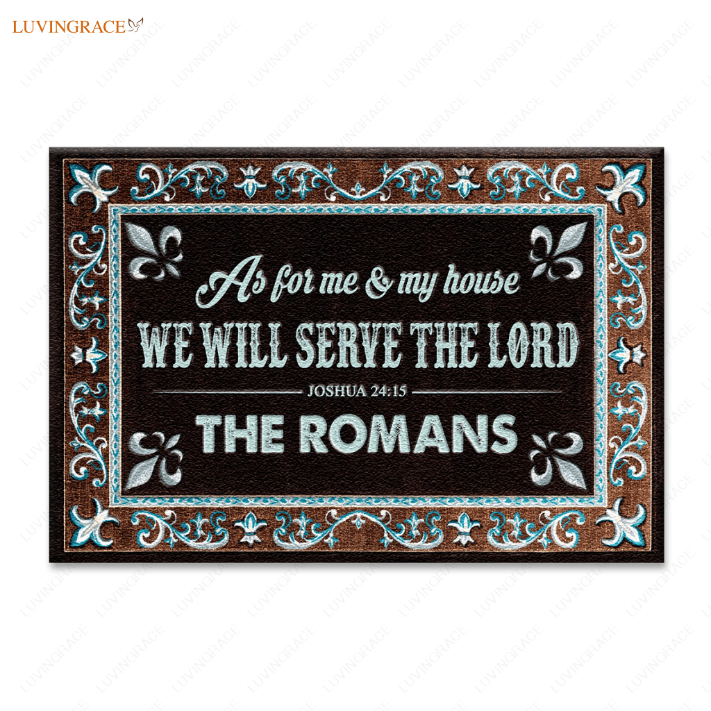 Border Area In Blue And Brown Serve The Lord Personalized Doormat