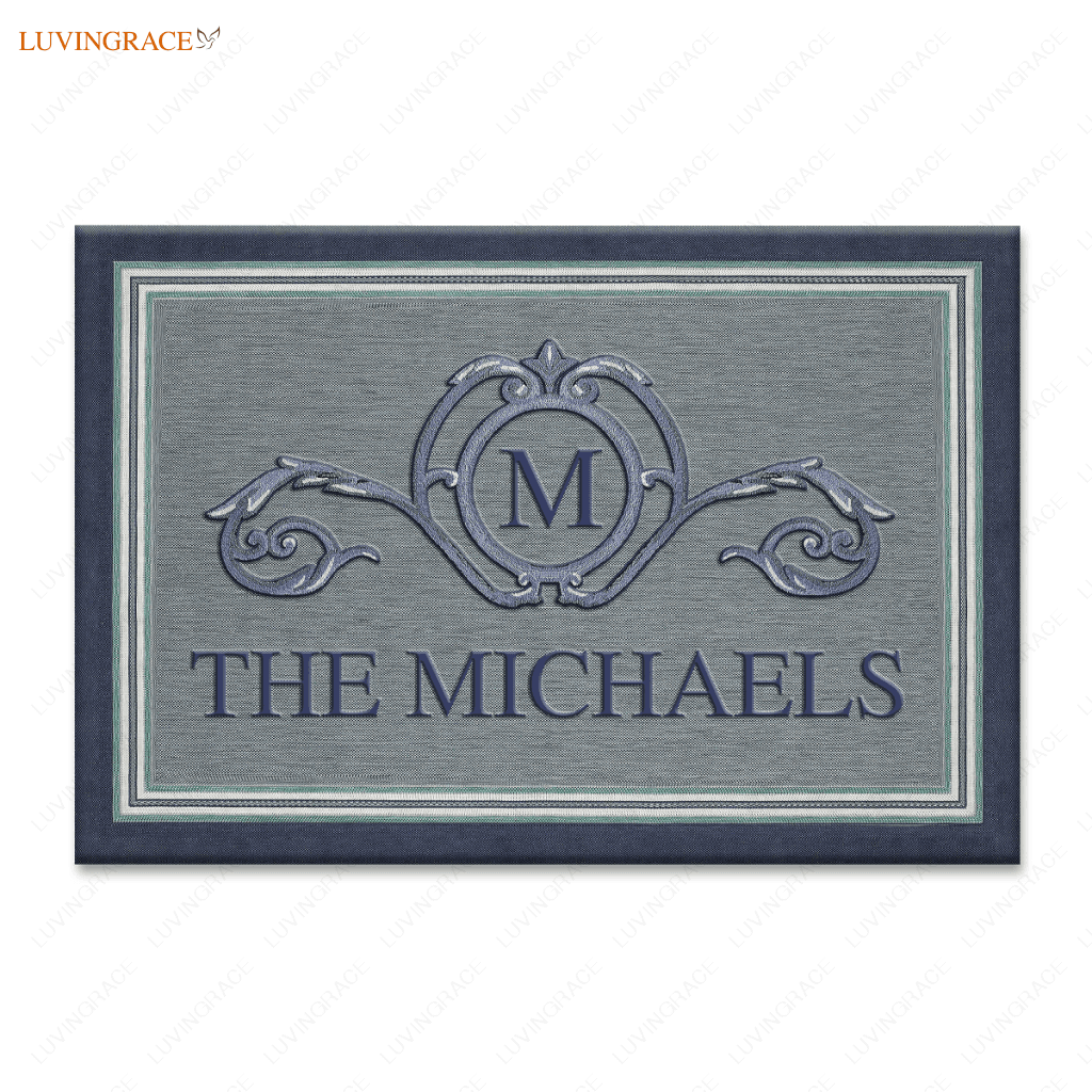 Border Stripe In Blue Personalized Doormat