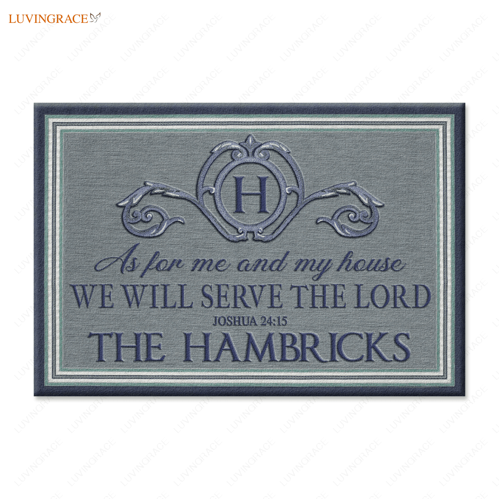 Border Stripe In Blue Serve The Lord Personalized Doormat