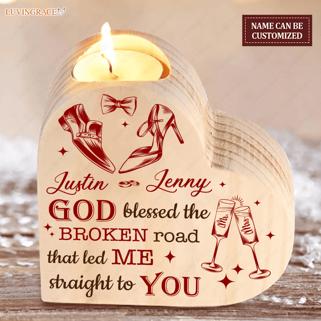 Bride And Groom Shoe Wedding Champain God Blessed Personalized Candle Holder Heart Shaped