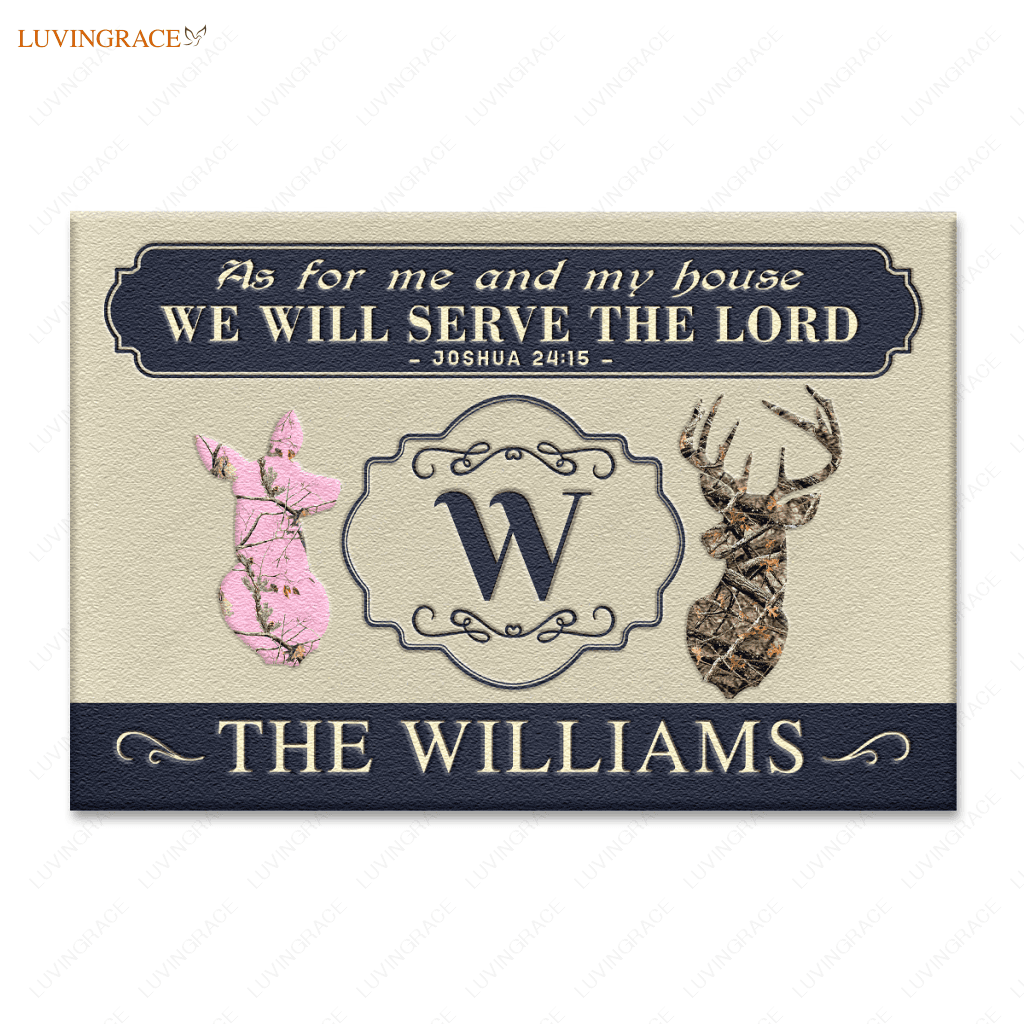 Buck And Doe As For Me My House Christianity Personalized Doormat