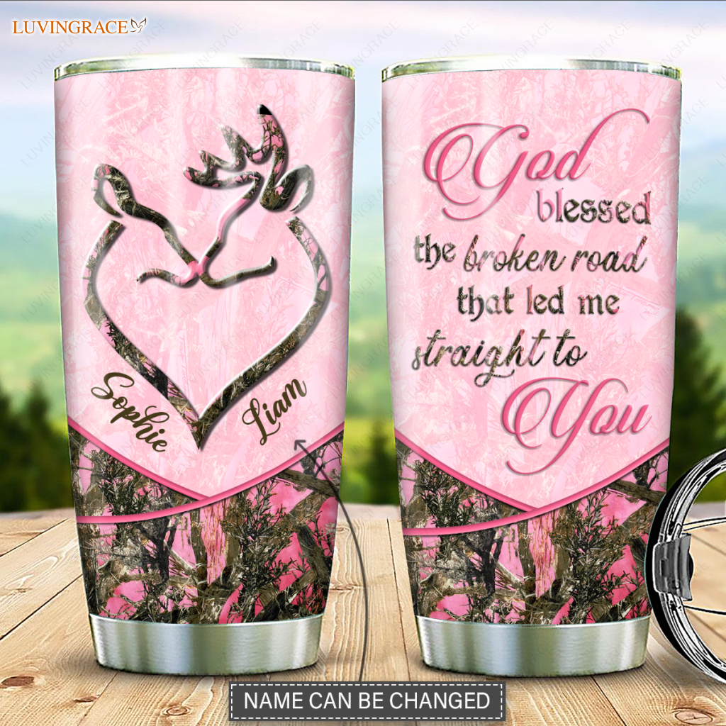 Buck And Doe God Blessed The Broken Road Personalized Tumbler