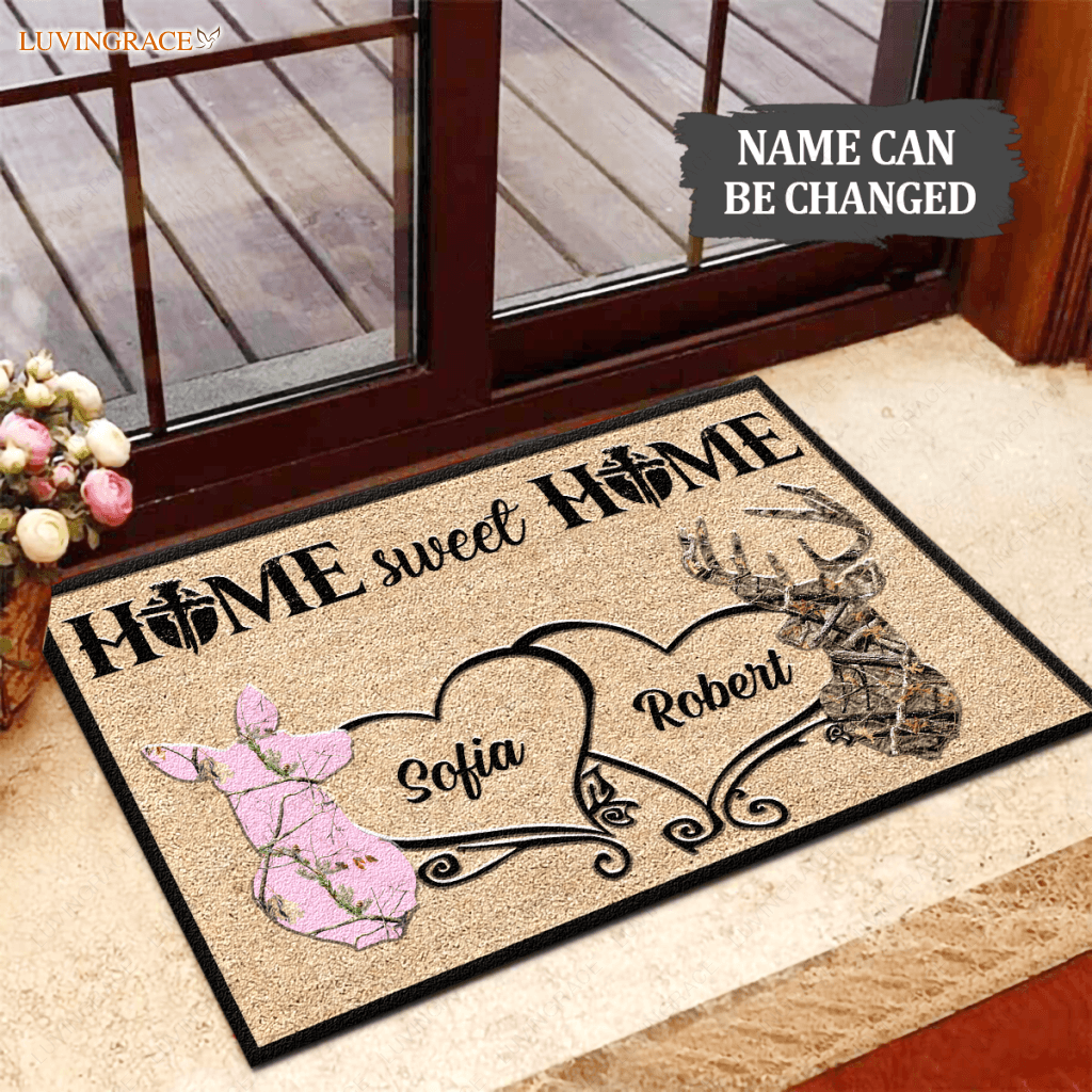 Buck And Doe Home Sweet Personalized Doormat