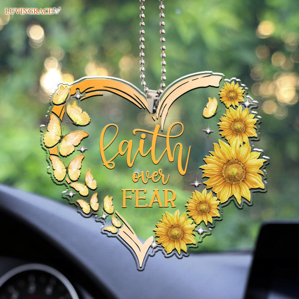 Butterfly Heart Sunflower Faith Over Fear Ornament